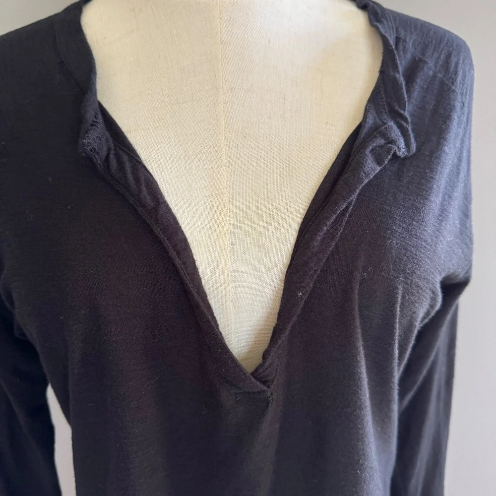James Perse Split Neck Long Sleeve Raglan Tee - Black Medium (size 2) - Picture 4 of 5